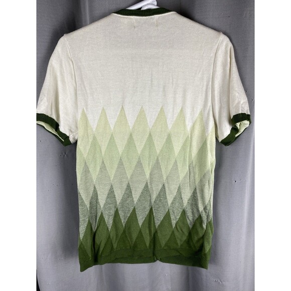 Alfred Dunner Women's Sz M Green White Layered Argyle Short Sleeve Sweater Top - Picture 7 of 10